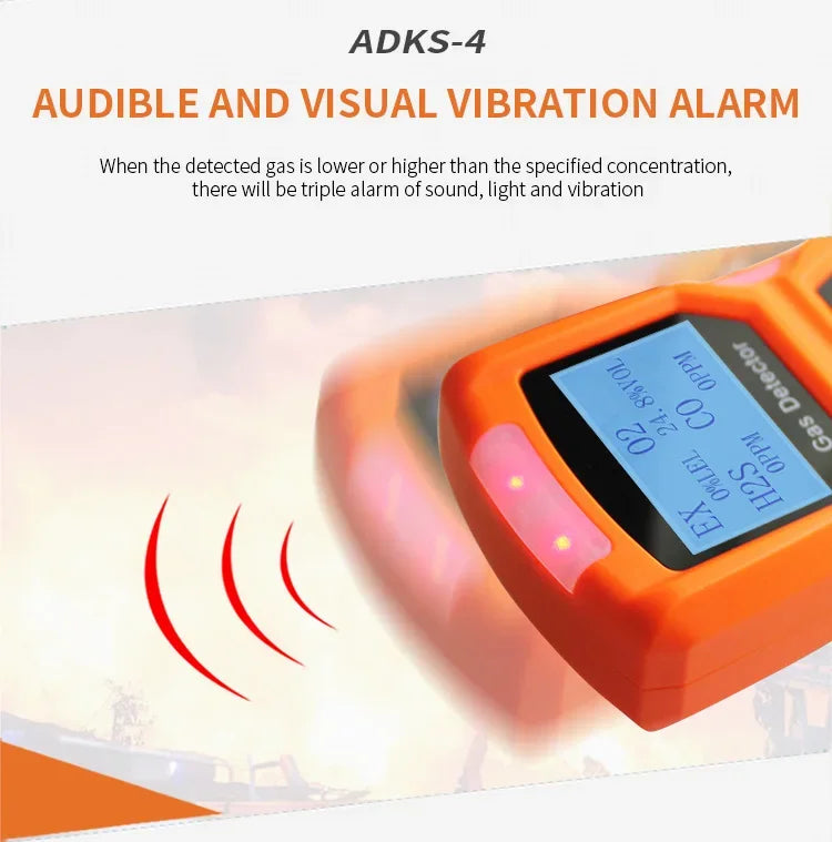 Multi Gas Detector Gas Meter O2 H2S CO LEL 4 in 1 Oxygen Hydrogen Sulfide Carbon Monoxide Combustible Gas Leak Detector