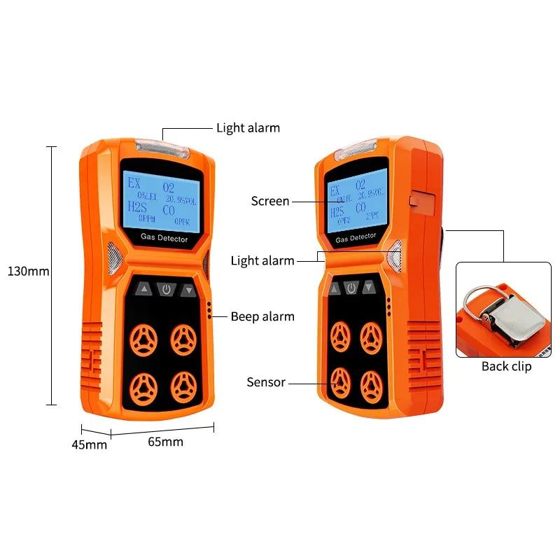 Multi Gas Detector Gas Meter O2 H2S CO LEL 4 in 1 Oxygen Hydrogen Sulfide Carbon Monoxide Combustible Gas Leak Detector