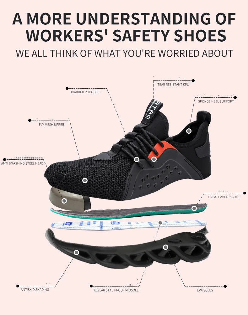 Lightweight Safety Shoes For Men Protective Work Boots Anti-smash Puncture Proof Industrial WorkShoes Outdoor Safety Sneakers