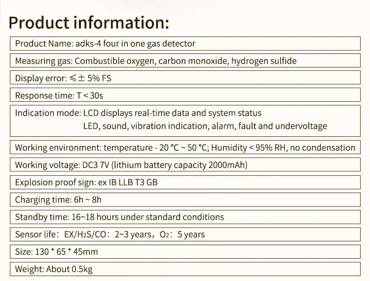 Multi Gas Detector Gas Meter O2 H2S CO LEL 4 in 1 Oxygen Hydrogen Sulfide Carbon Monoxide Combustible Gas Leak Detector