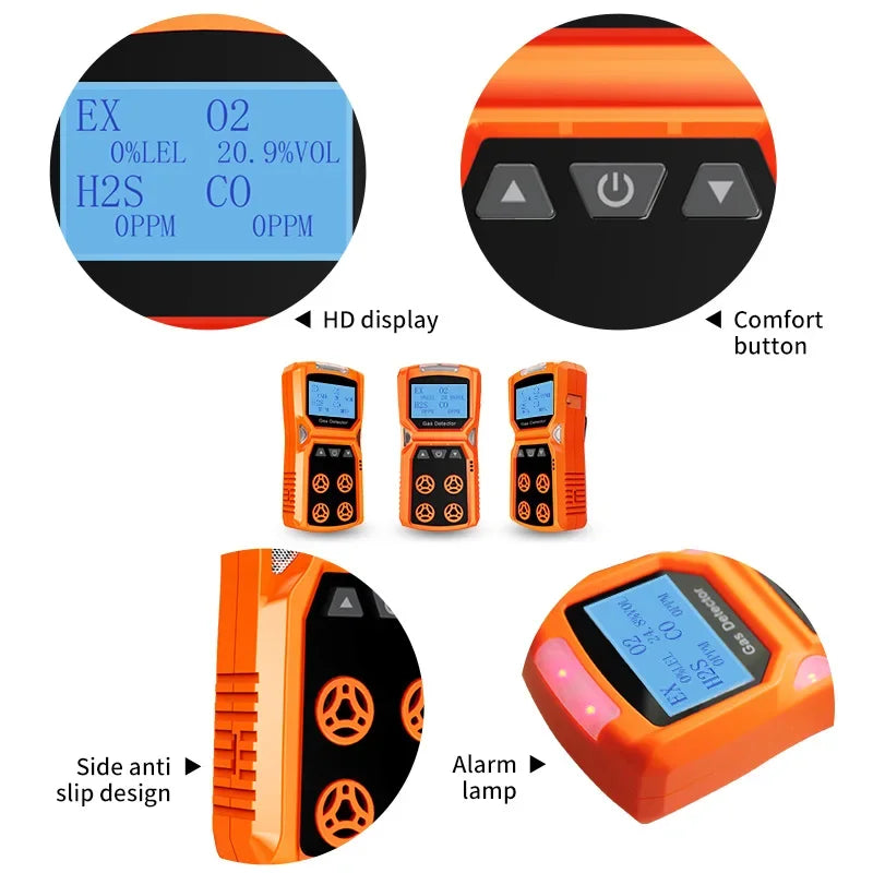 Multi Gas Detector Gas Meter O2 H2S CO LEL 4 in 1 Oxygen Hydrogen Sulfide Carbon Monoxide Combustible Gas Leak Detector