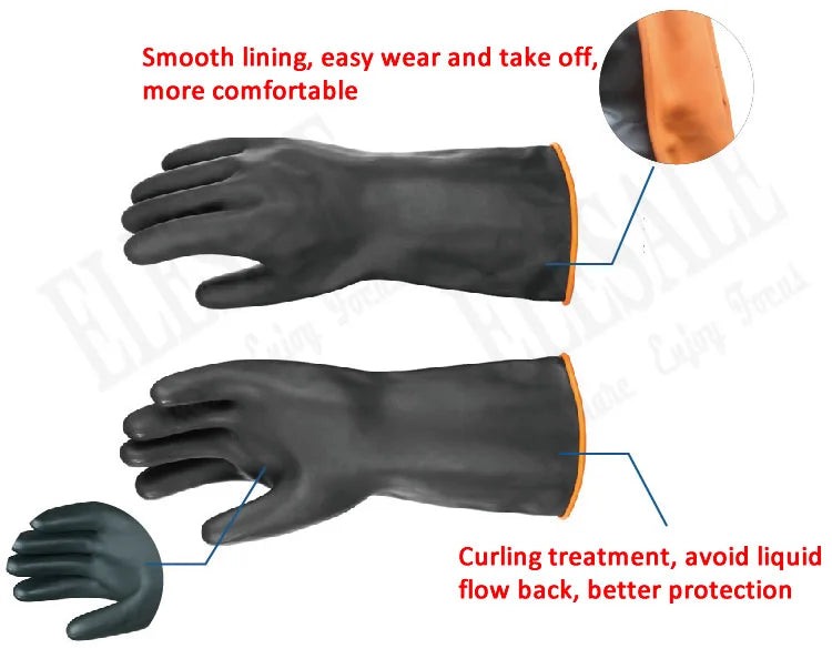 1 Pair 14"-22" Acid Alkali And Oil Resistant Industry Work Gloves XL Size Heavy Duty Latex Gloves Chemical Resistant Gloves