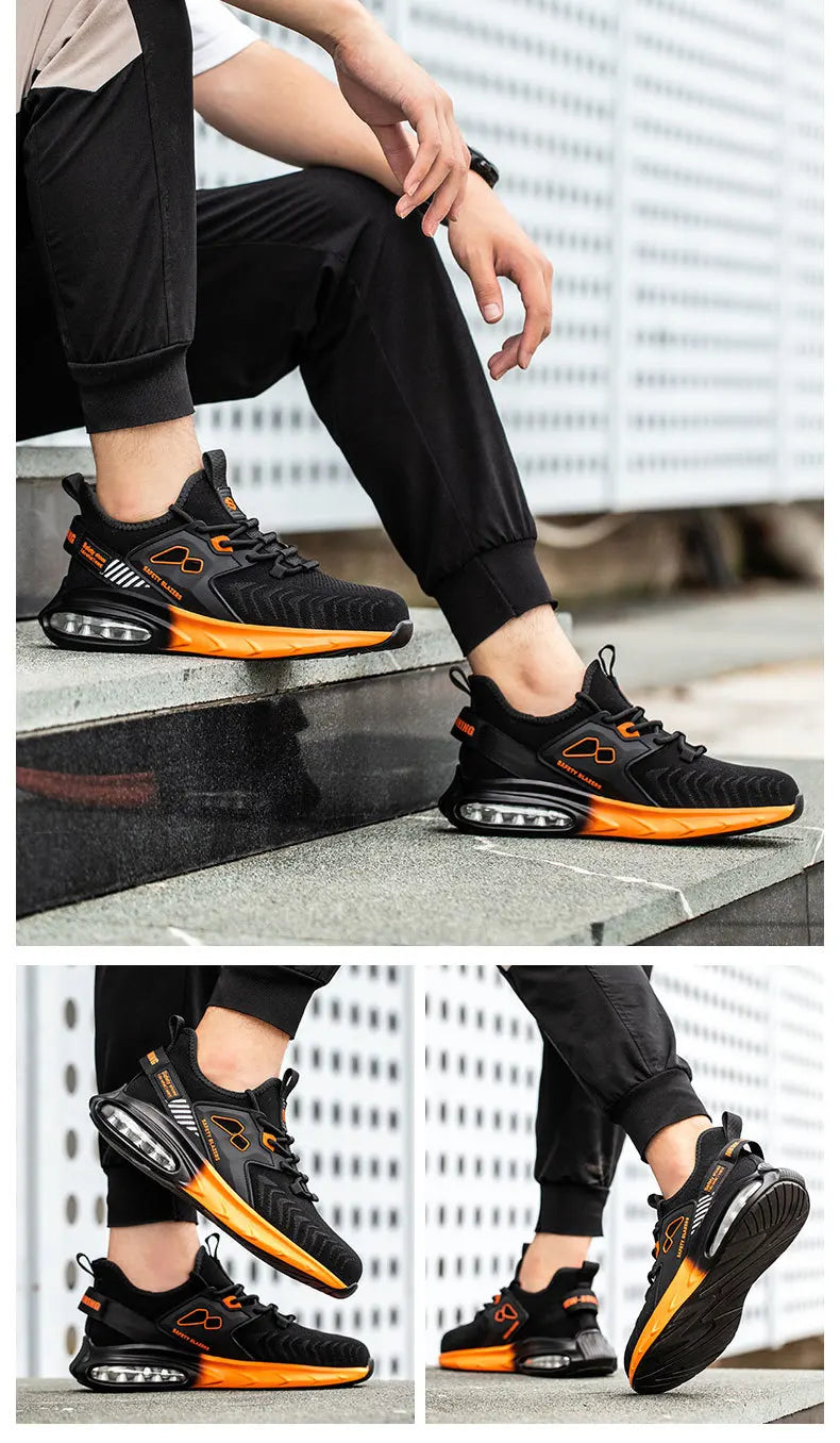 Autumn Men's Safety Shoes Orange Air Cushion Steel Toe Sports Shoes Black Safety Shoes For Men Anti-Smashing Industrial Shoes