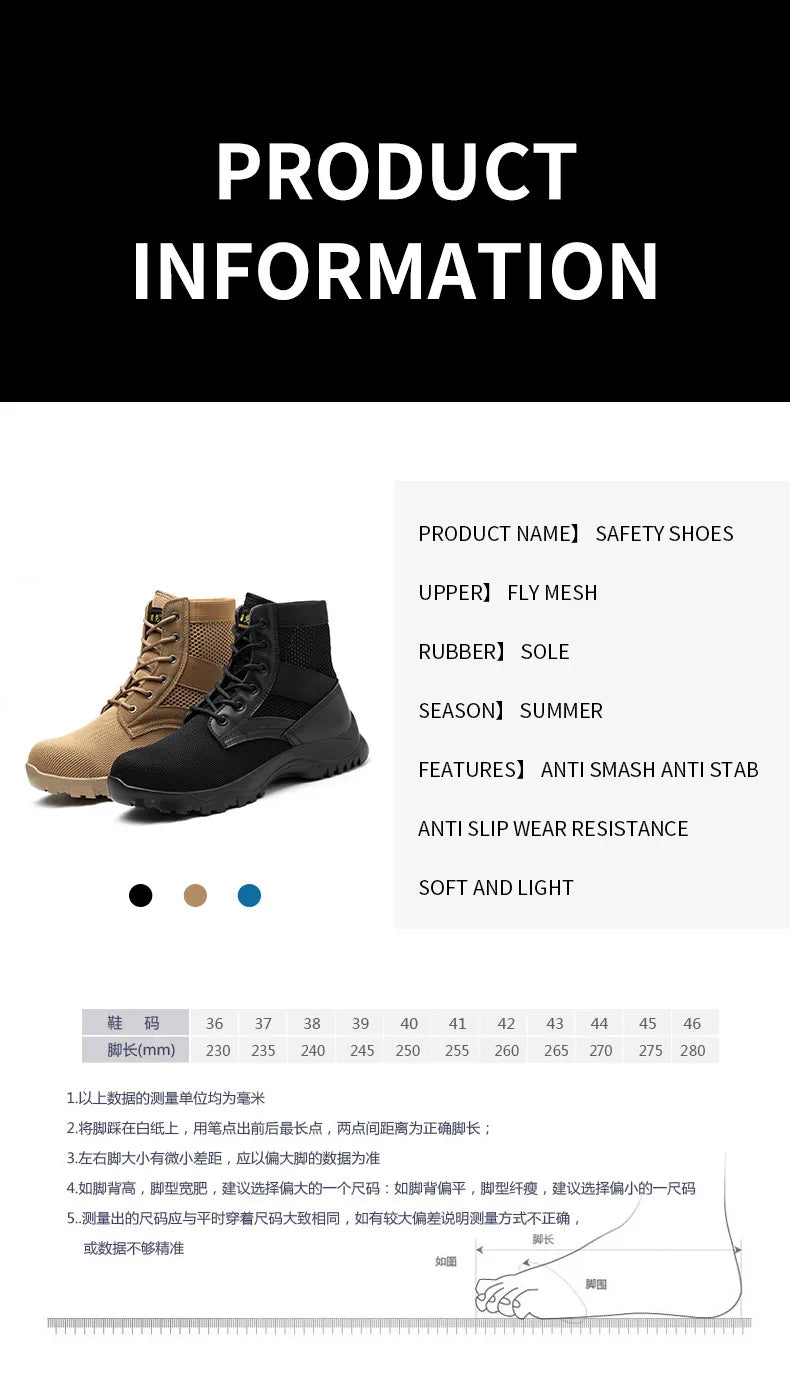 Safety Shoes Safety Boots Man SteelToe Cap for Work Lightweight Safety Tennis Industrial Security-Protection