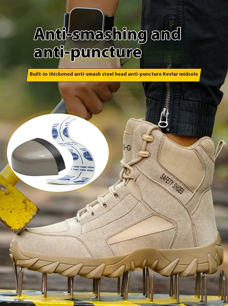 Men's Fire-Resistant Safety Work Boots, Anti-Spark Heat-Resistant Industrial Shoes Durable Steel Toe Safety Work Boots for Men
