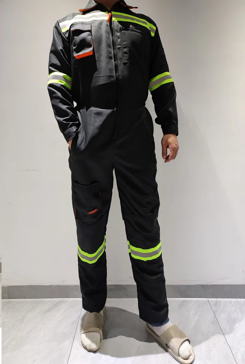 Hi Vis Safety Work Clothing Work Overall Men's Working Coverall Welding Suit Car Repairman Uniform Workshop Mechanical Jumpsuit