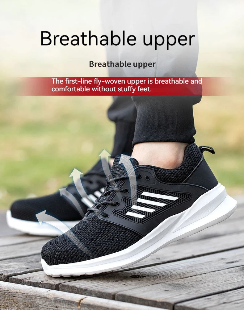 Safety Sneaker for Men Steel Toe Safety Shoes Sports Work Anti-Smashing Industrial Safety Tennis Shoes Outdoor Black Work Boots