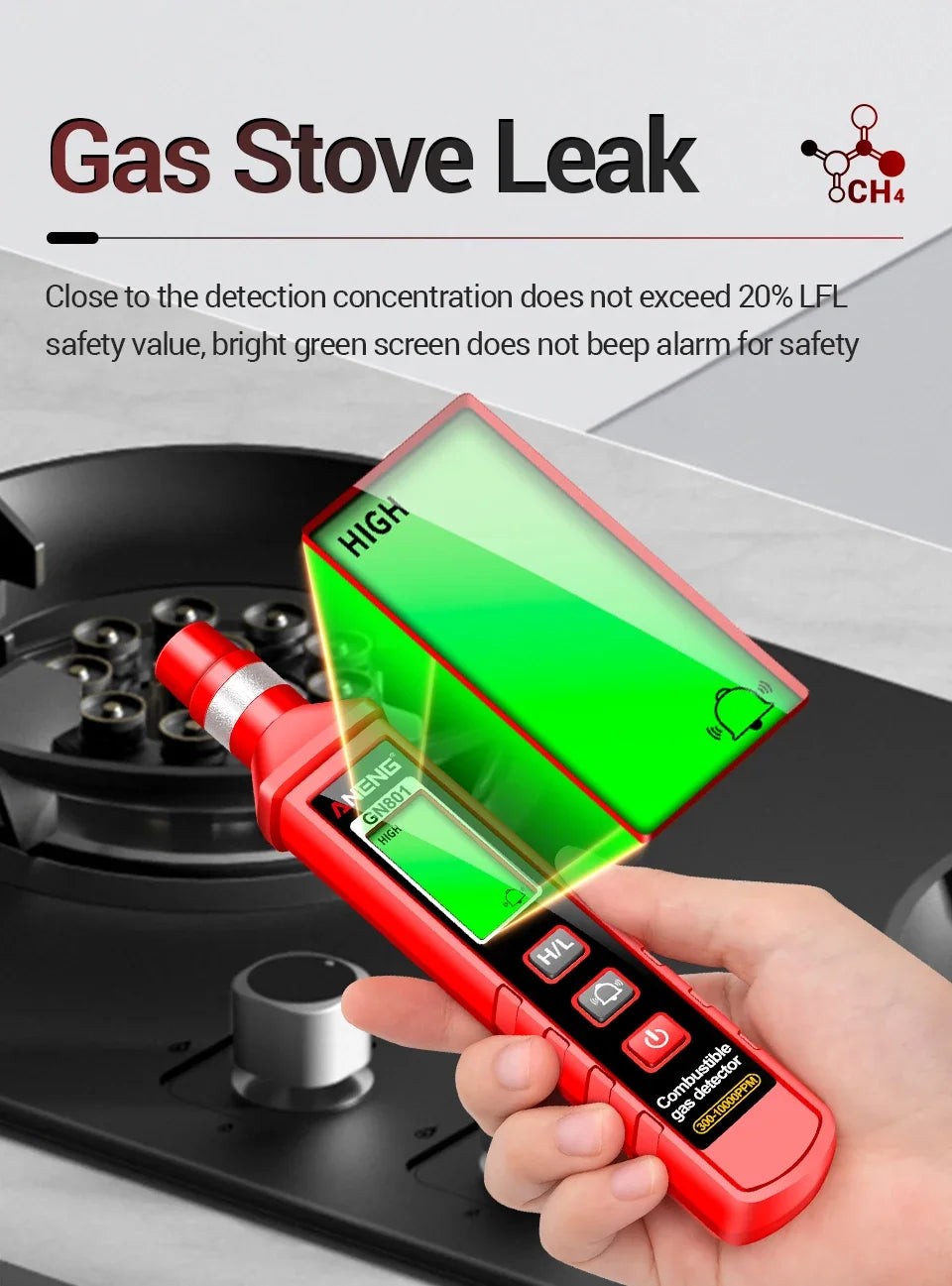 ANENG GN801 Gas-sensitive Semi-conduct Detector 300~10000PPM Gas Leakage Analyzer Combustible Meter Environment Test Sensor Tool
