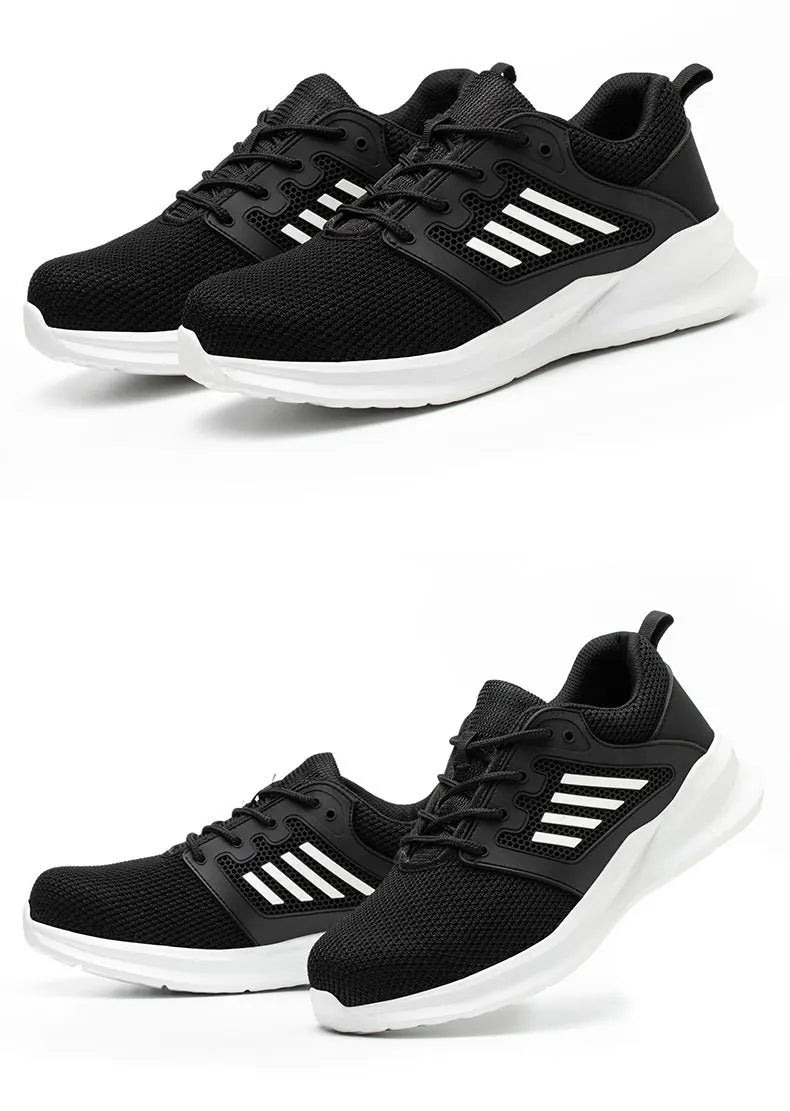 Safety Sneaker for Men Steel Toe Safety Shoes Sports Work Anti-Smashing Industrial Safety Tennis Shoes Outdoor Black Work Boots