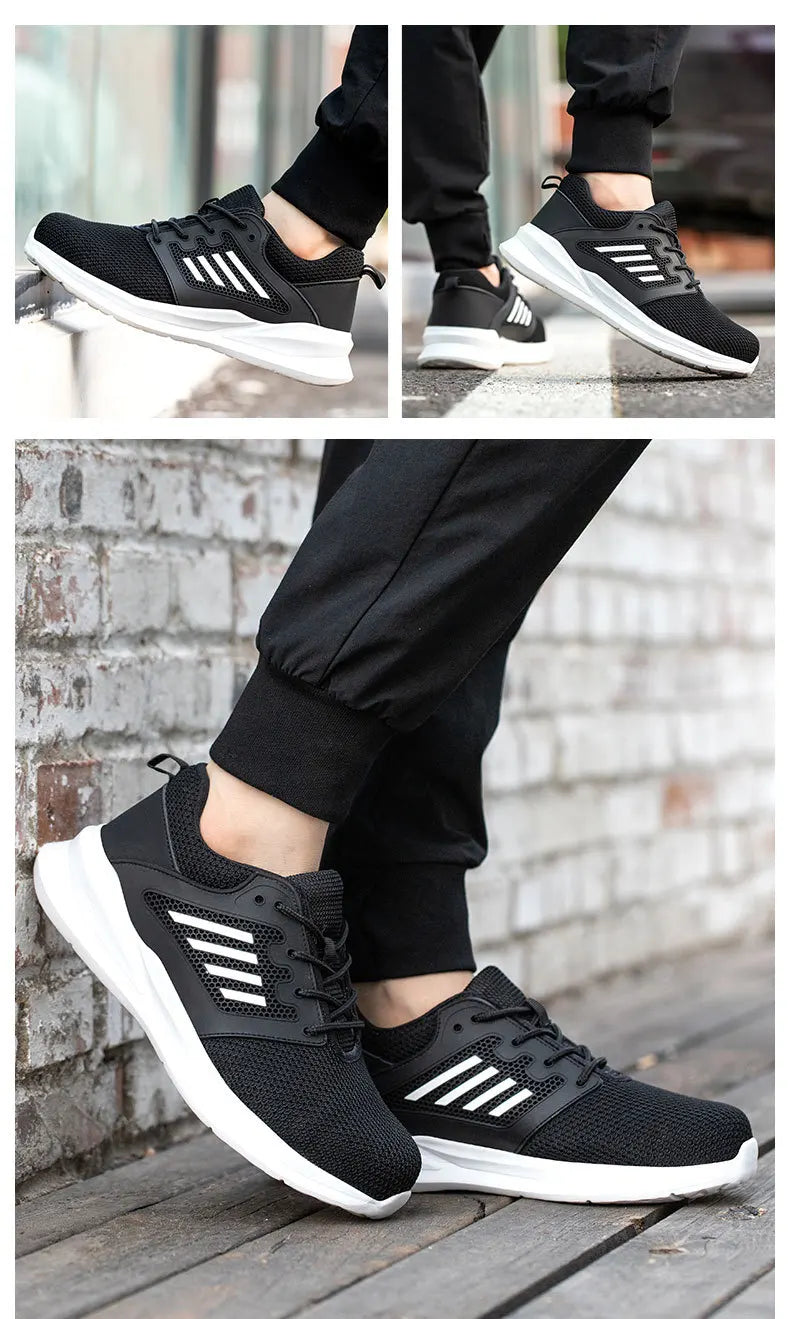 Safety Sneaker for Men Steel Toe Safety Shoes Sports Work Anti-Smashing Industrial Safety Tennis Shoes Outdoor Black Work Boots