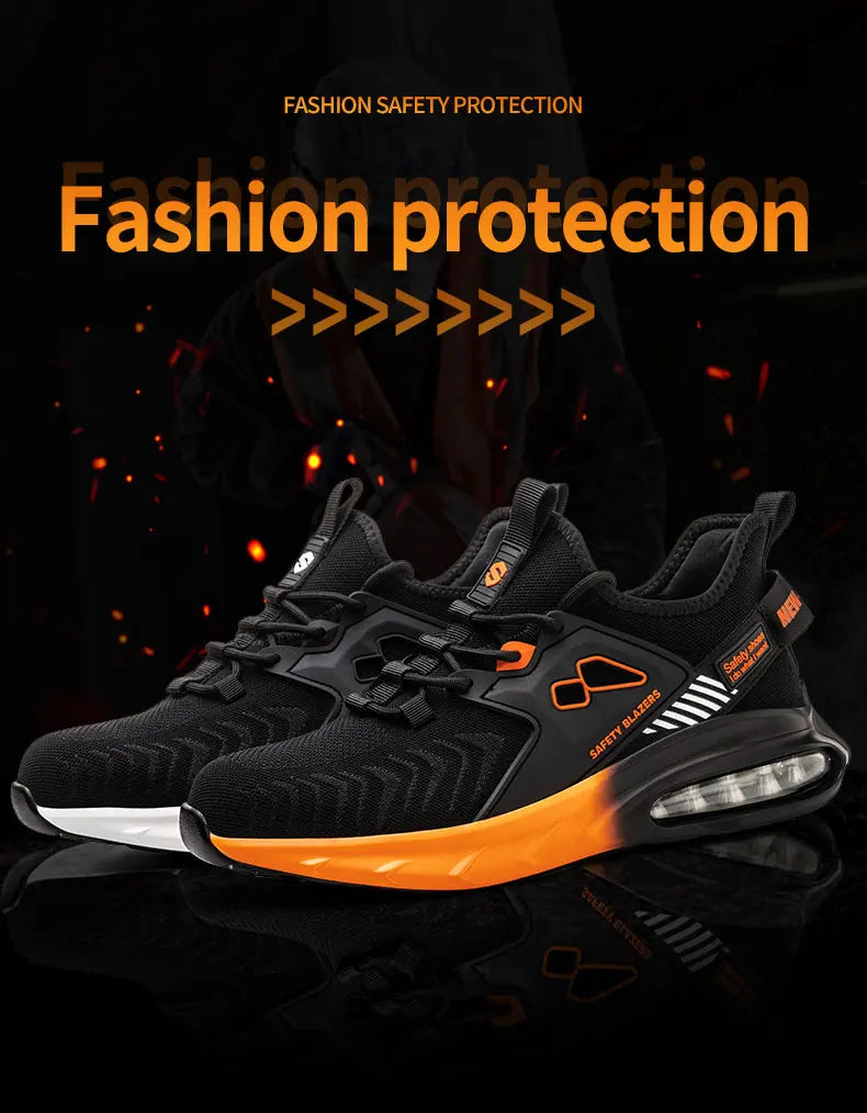 Safety Sneaker for Men Orange Air Cushion Steel Toe Safety Shoes Sports Large Work Anti-Smashing Industrial Safety Tennis Woman