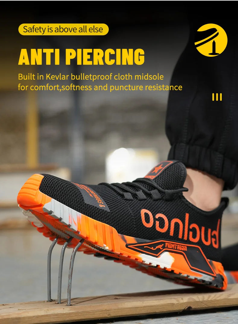 Steel Toe Safety Shoes Men Anti-puncture Work Boots Men Breathable Industrial Shoes Non Slip Indestructible Work Safety Boots