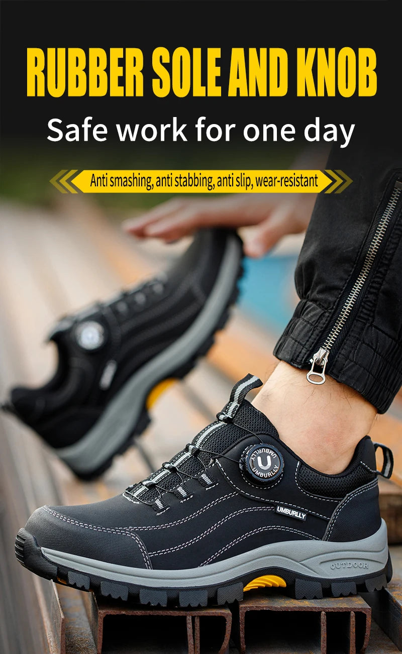 Black Leather Safety Shoes Security Boots Men's Security-Protection Industrial Safety Boots Man For Work Men Shoes Industrial