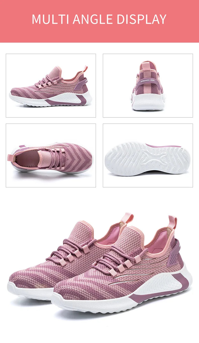 Pink women's safety shoes Steel head anti-smash Light soft breathable work shoes Women's outdoor industrial safety shoes