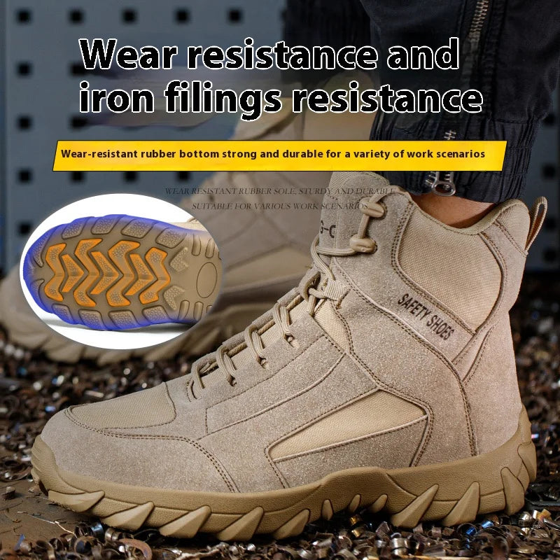 Men's Fire-Resistant Safety Work Boots, Anti-Spark Heat-Resistant Industrial Shoes Durable Steel Toe Safety Work Boots for Men