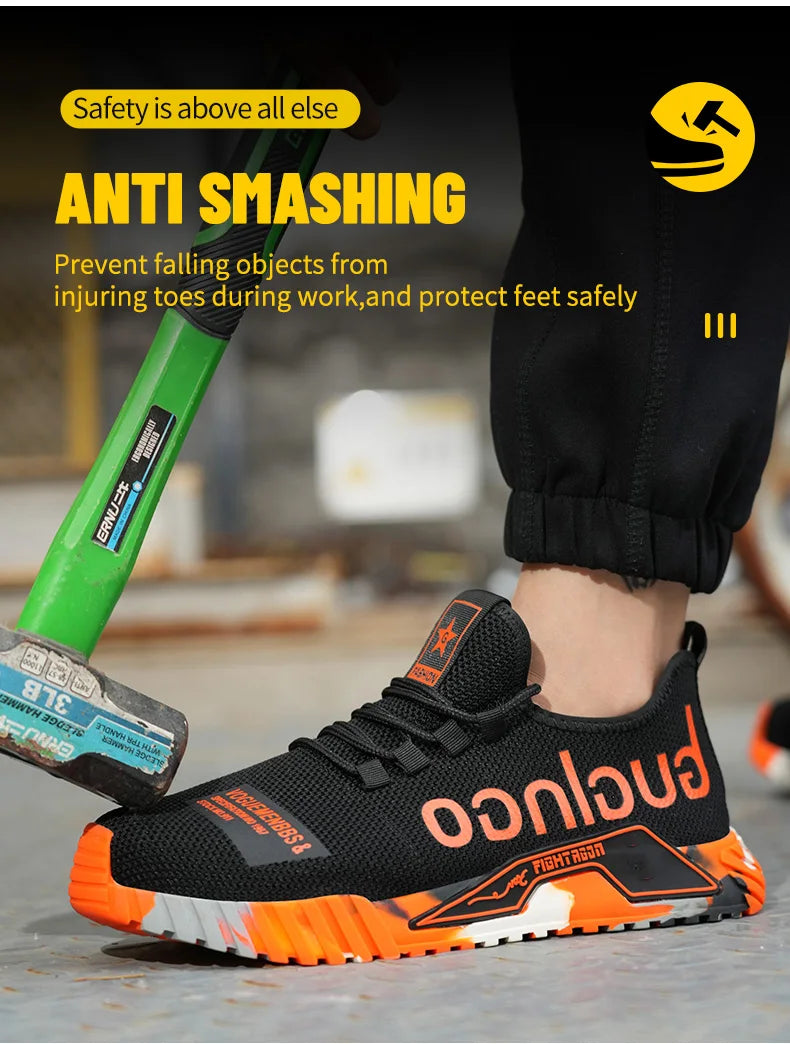 Steel Toe Safety Shoes Men Anti-puncture Work Boots Men Breathable Industrial Shoes Non Slip Indestructible Work Safety Boots