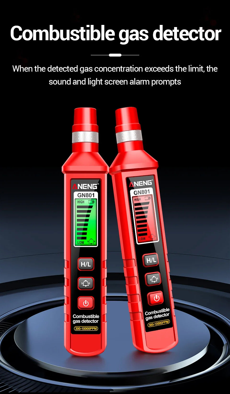 ANENG GN801 Gas-sensitive Semi-conduct Detector 300~10000PPM Gas Leakage Analyzer Combustible Meter Environment Test Sensor Tool