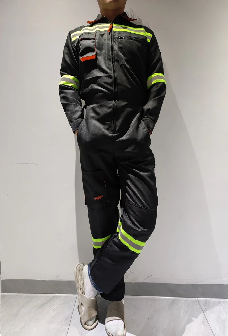 Hi Vis Safety Work Clothing Work Overall Men's Working Coverall Welding Suit Car Repairman Uniform Workshop Mechanical Jumpsuit