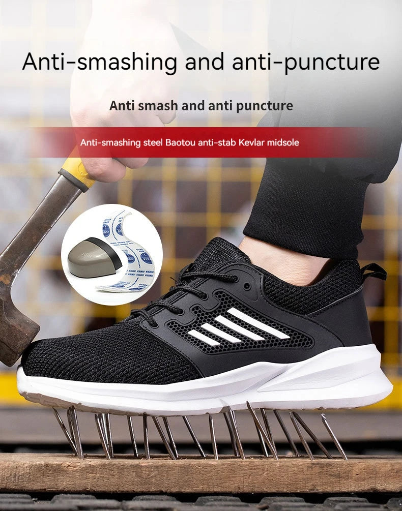 Safety Sneaker for Men Steel Toe Safety Shoes Sports Work Anti-Smashing Industrial Safety Tennis Shoes Outdoor Black Work Boots