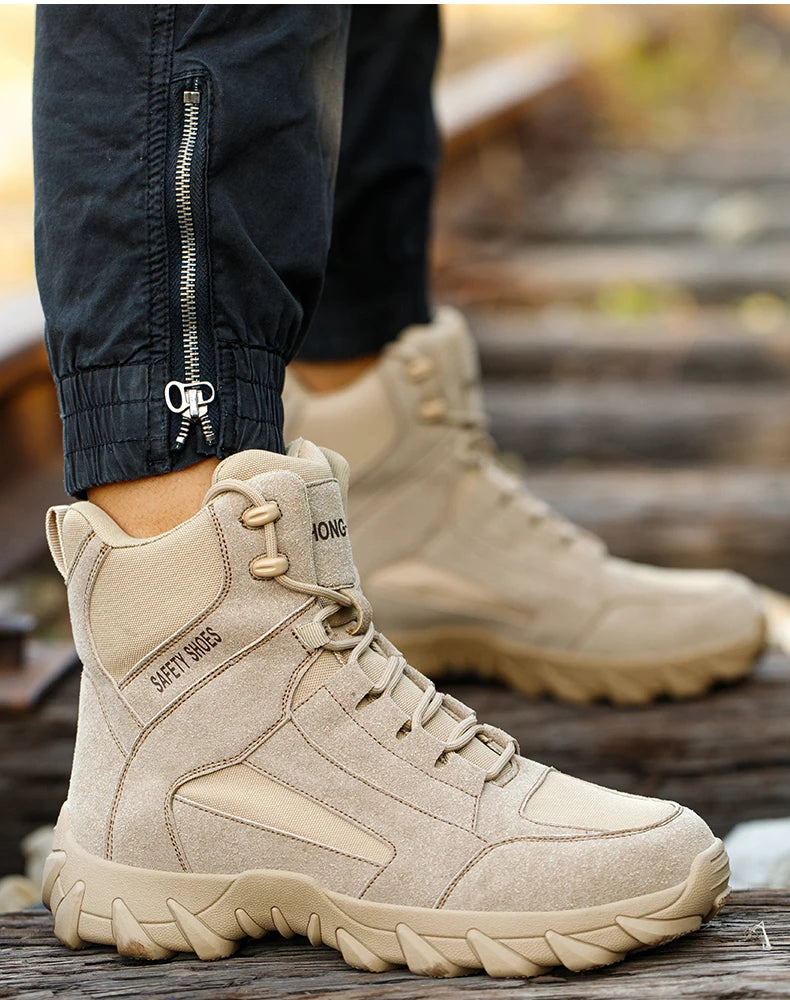 Men's Fire-Resistant Safety Work Boots, Anti-Spark Heat-Resistant Industrial Shoes Durable Steel Toe Safety Work Boots for Men