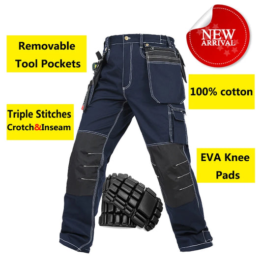 New Overall Uniform Wear Mens Carperner 100% Cotton Durable Multi Pockets Work Trousers With Eva Knee Pads Work Pant Workwear