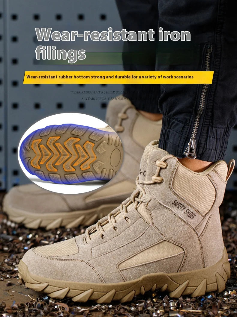 Men's Fire-Resistant Safety Work Boots, Anti-Spark Heat-Resistant Industrial Shoes Durable Steel Toe Safety Work Boots for Men