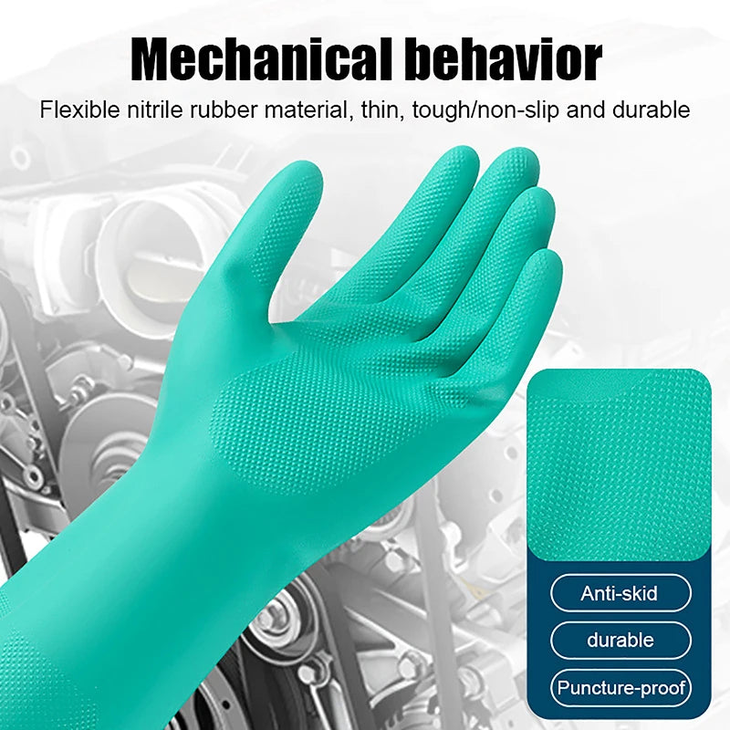 1Pair Thick Nitrile Gloves - Chemical Acid Resistant Waterproof Long Sleeve Gloves For Gardening Chemical Painting ,Latex Free