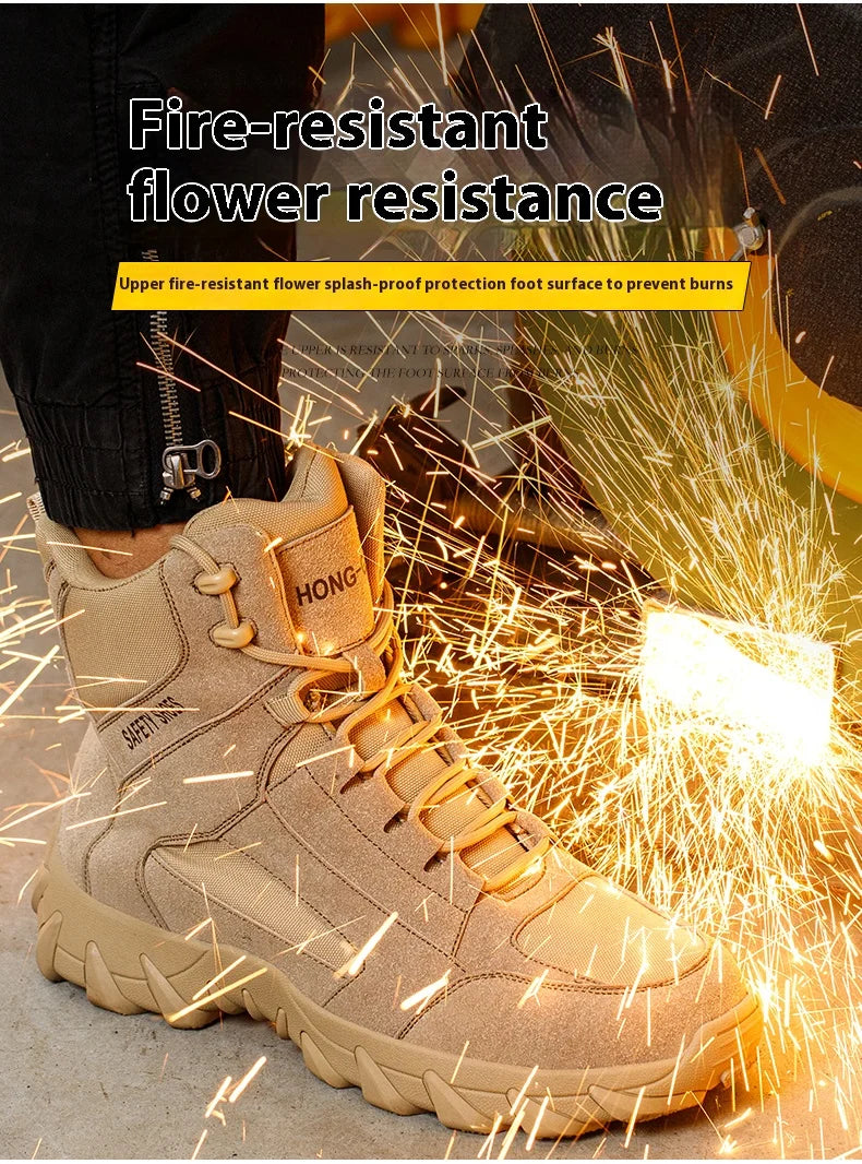 Men's Fire-Resistant Safety Work Boots, Anti-Spark Heat-Resistant Industrial Shoes Durable Steel Toe Safety Work Boots for Men