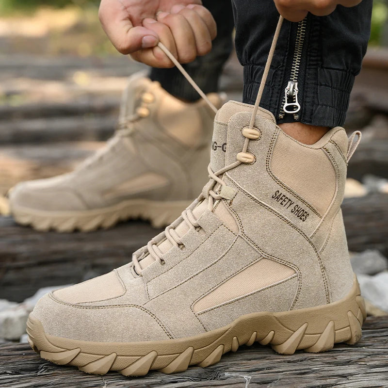 Men's Fire-Resistant Safety Work Boots, Anti-Spark Heat-Resistant Industrial Shoes Durable Steel Toe Safety Work Boots for Men