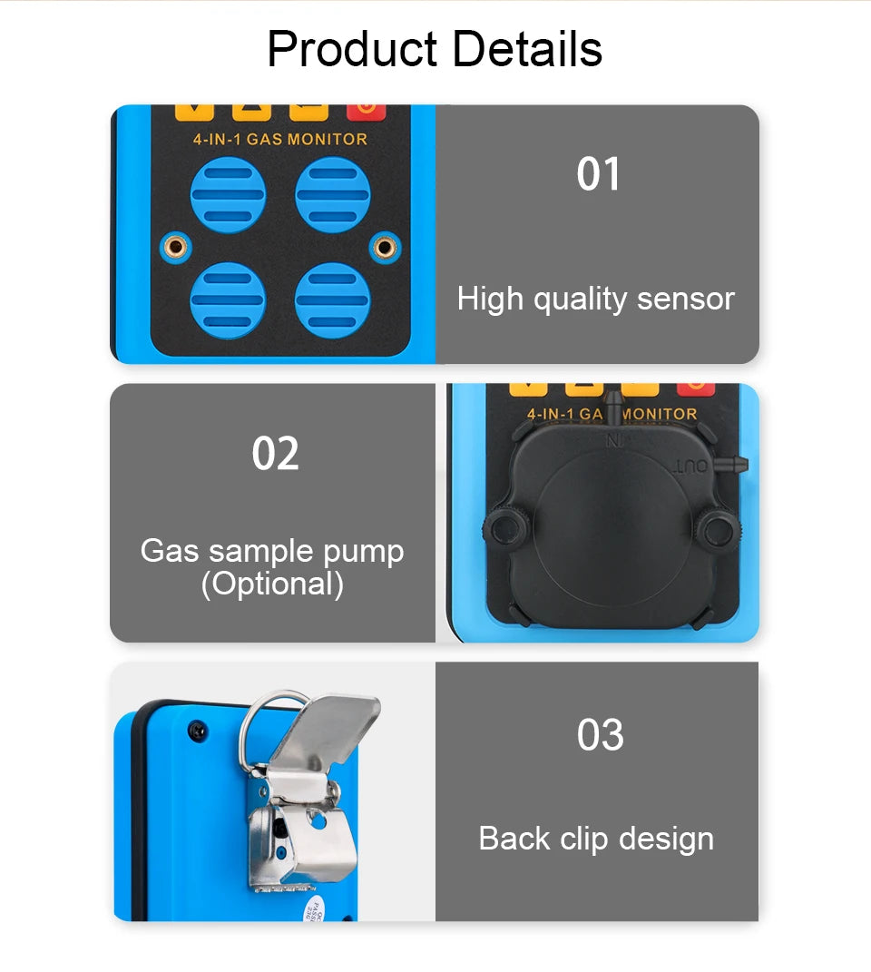 Professional Multifunctional Gas Detector Oxygen O2 Hydrogen Sulfide H2S Carbon Monoxide CO Combustible Gas LEL Gas Meter