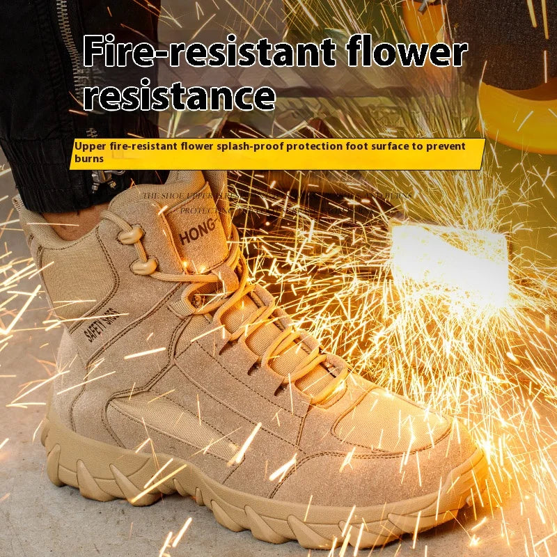 Men's Fire-Resistant Safety Work Boots, Anti-Spark Heat-Resistant Industrial Shoes Durable Steel Toe Safety Work Boots for Men
