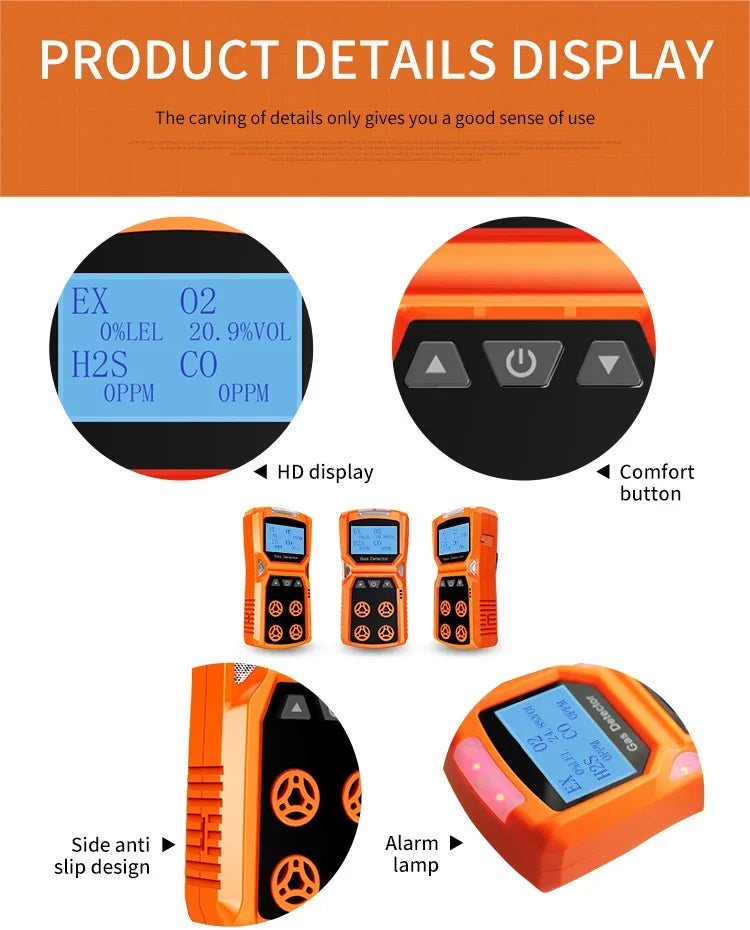 Multi Gas Detector Gas Meter O2 H2S CO LEL 4 in 1 Oxygen Hydrogen Sulfide Carbon Monoxide Combustible Gas Leak Detector