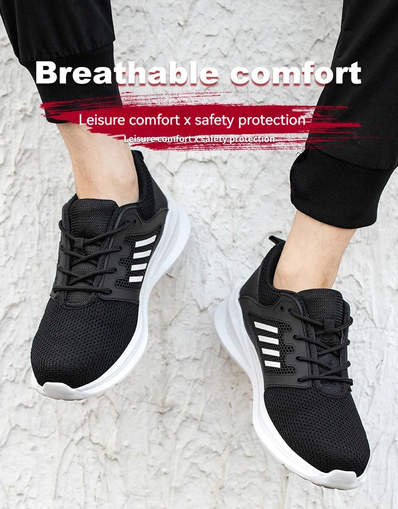 Safety Sneaker for Men Steel Toe Safety Shoes Sports Work Anti-Smashing Industrial Safety Tennis Shoes Outdoor Black Work Boots