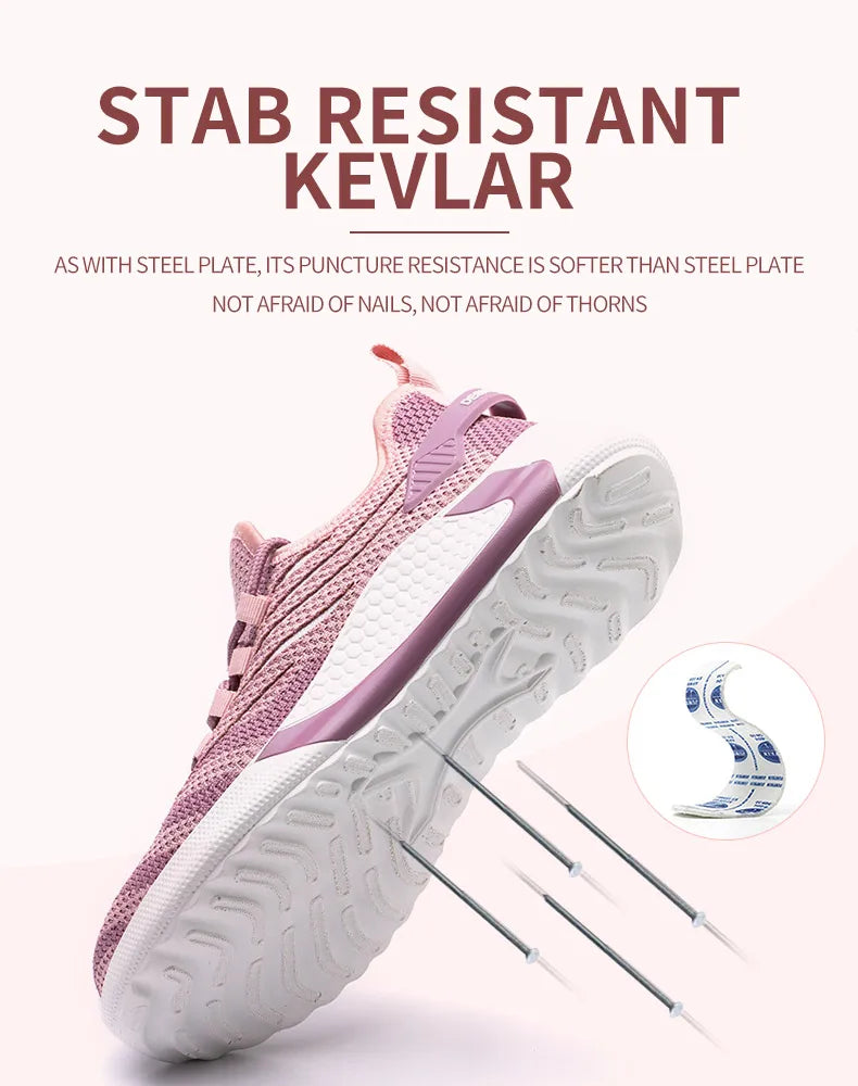 Pink women's safety shoes Steel head anti-smash Light soft breathable work shoes Women's outdoor industrial safety shoes