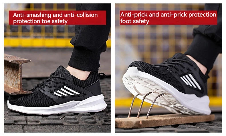 Safety Sneaker for Men Steel Toe Safety Shoes Sports Work Anti-Smashing Industrial Safety Tennis Shoes Outdoor Black Work Boots