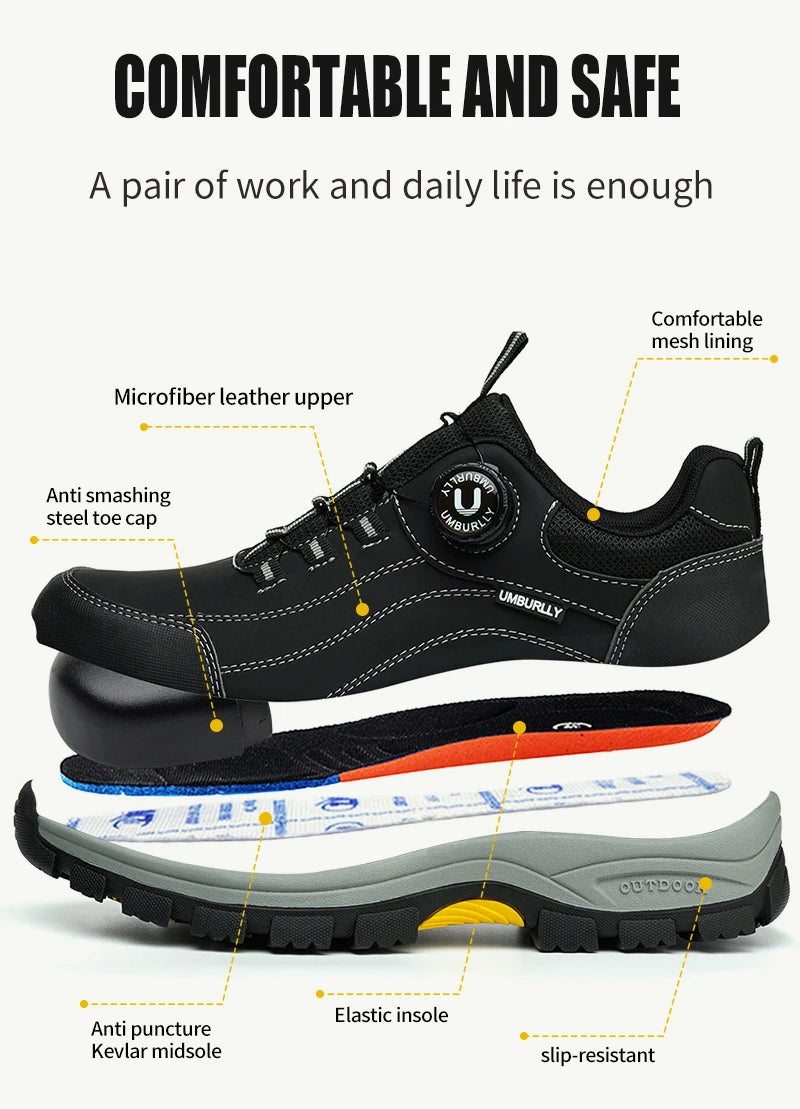 Black Leather Safety Shoes Security Boots Men's Security-Protection Industrial Safety Boots Man For Work Men Shoes Industrial