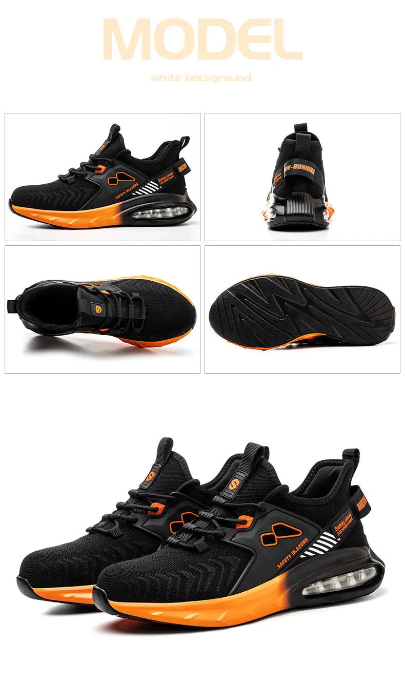Autumn Men's Safety Shoes Orange Air Cushion Steel Toe Sports Shoes Black Safety Shoes For Men Anti-Smashing Industrial Shoes