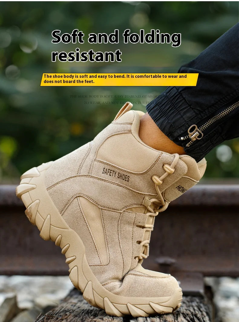 Men's Fire-Resistant Safety Work Boots, Anti-Spark Heat-Resistant Industrial Shoes Durable Steel Toe Safety Work Boots for Men