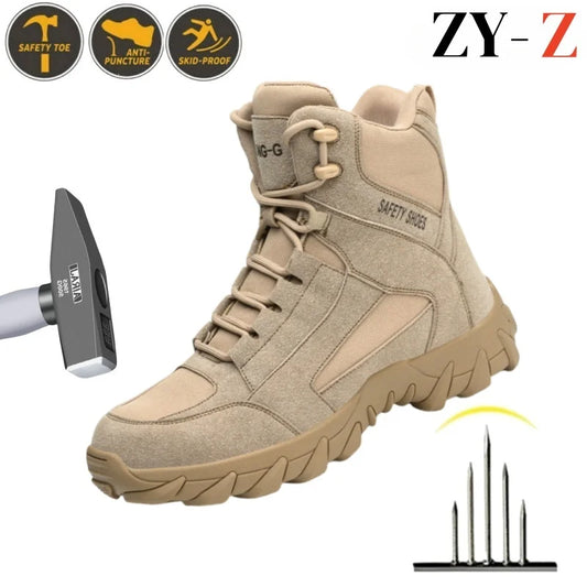 Men's Fire-Resistant Safety Work Boots, Anti-Spark Heat-Resistant Industrial Shoes Durable Steel Toe Safety Work Boots for Men