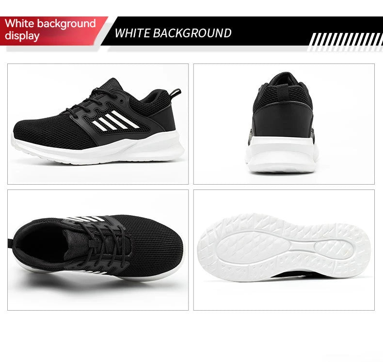 Safety Sneaker for Men Steel Toe Safety Shoes Sports Work Anti-Smashing Industrial Safety Tennis Shoes Outdoor Black Work Boots