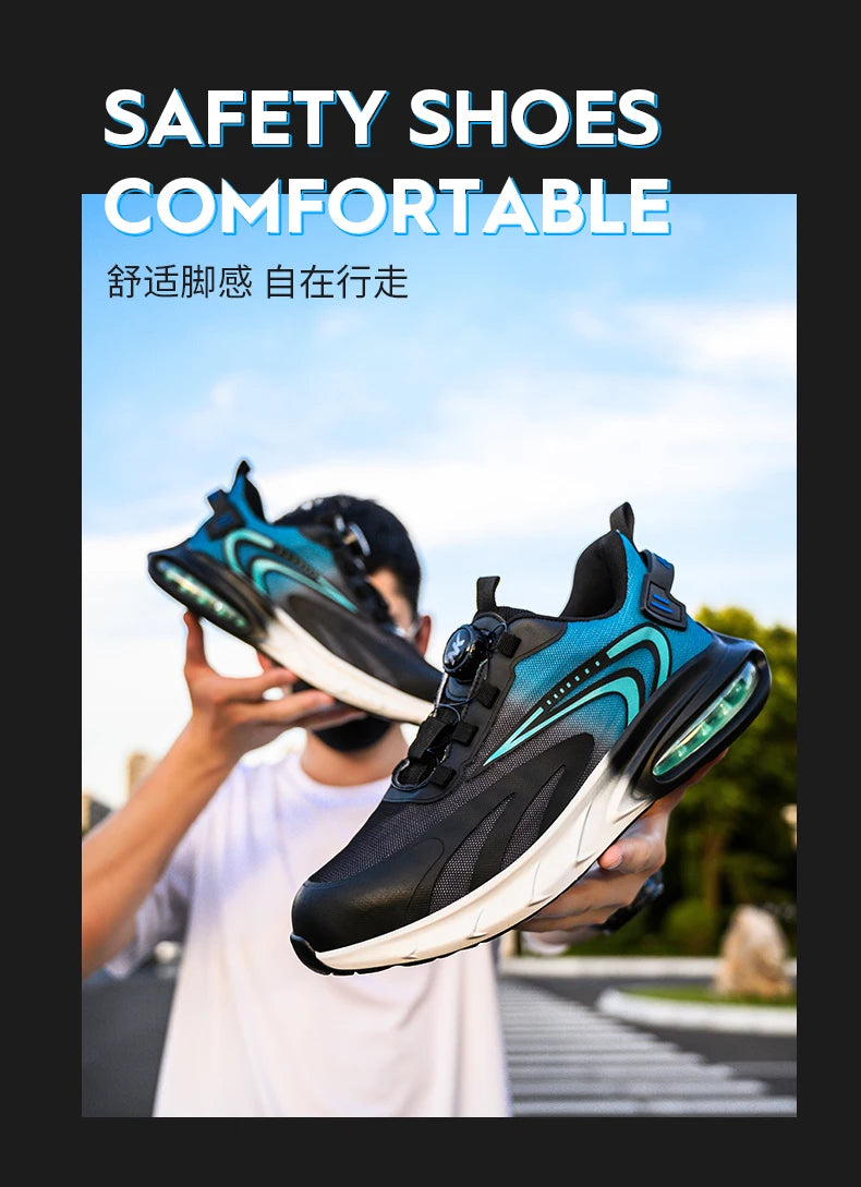 Fashion Men's Work Sneakers Mesh Breathable Safety Shoes Men Steel Toe Work Shoes Industrial Anti-smashing Safety Work Boots Man