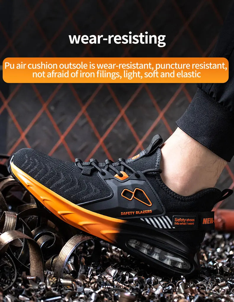 Safety Sneaker for Men Orange Air Cushion Steel Toe Safety Shoes Sports Large Work Anti-Smashing Industrial Safety Tennis Woman