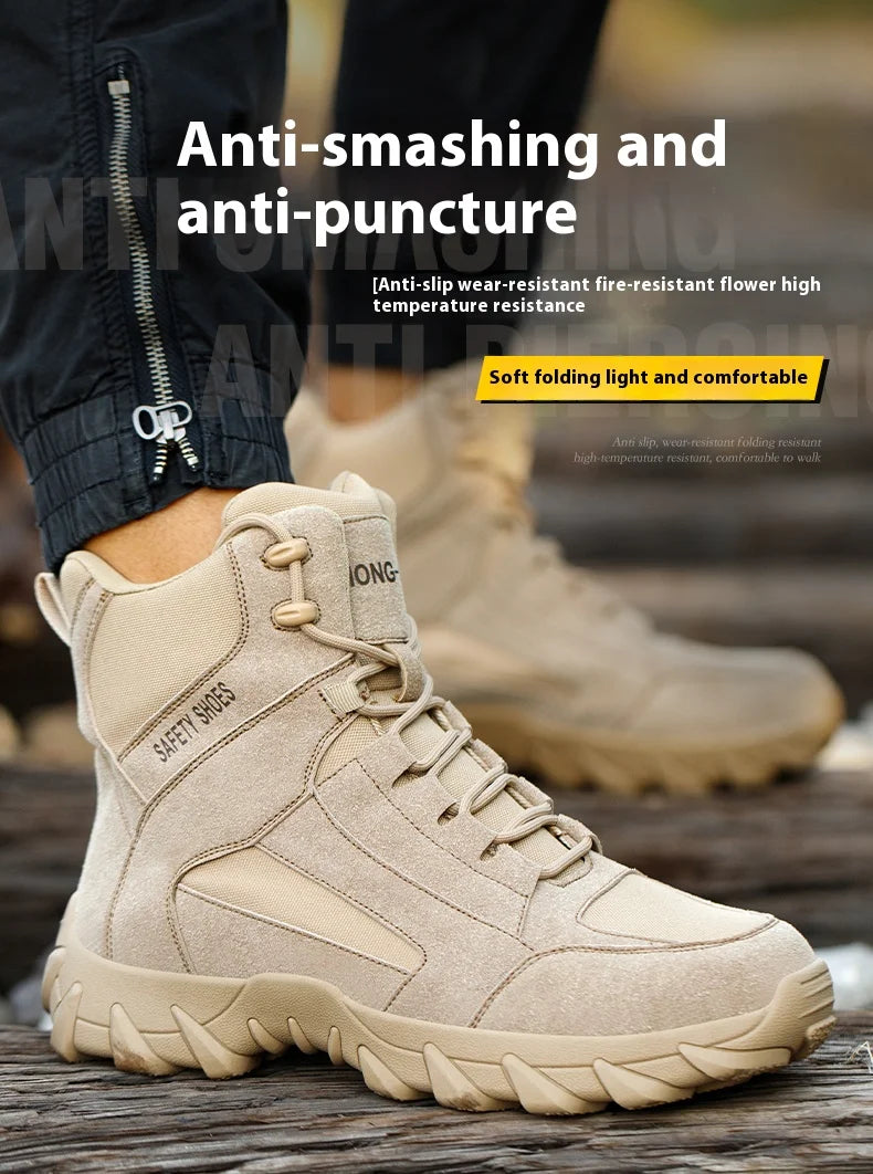 Men's Fire-Resistant Safety Work Boots, Anti-Spark Heat-Resistant Industrial Shoes Durable Steel Toe Safety Work Boots for Men