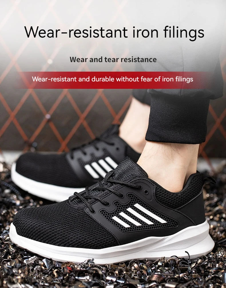 Safety Sneaker for Men Steel Toe Safety Shoes Sports Work Anti-Smashing Industrial Safety Tennis Shoes Outdoor Black Work Boots