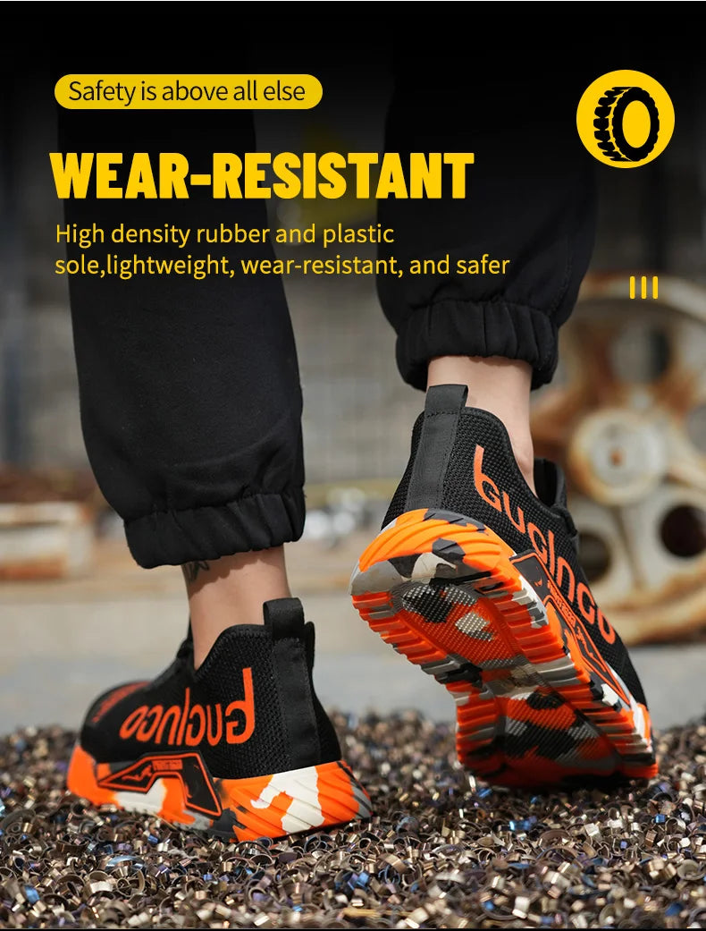Steel Toe Safety Shoes Men Anti-puncture Work Boots Men Breathable Industrial Shoes Non Slip Indestructible Work Safety Boots