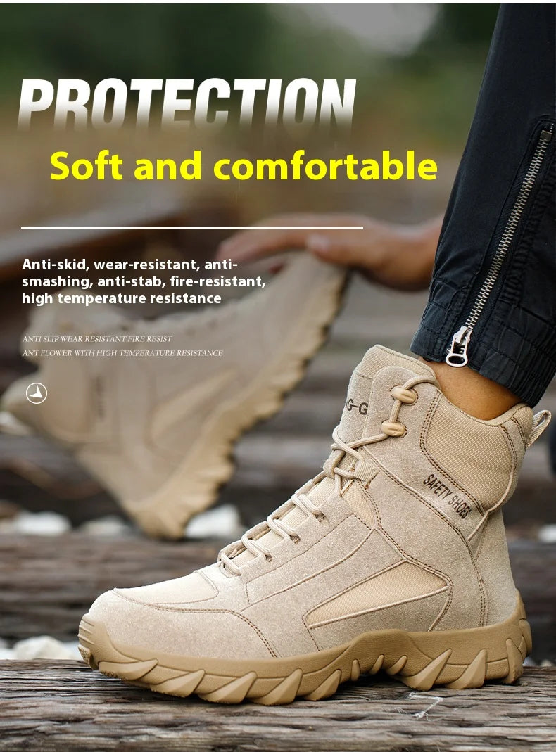 Men's Fire-Resistant Safety Work Boots, Anti-Spark Heat-Resistant Industrial Shoes Durable Steel Toe Safety Work Boots for Men