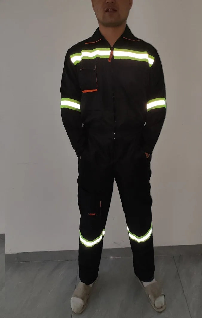 Hi Vis Safety Work Clothing Work Overall Men's Working Coverall Welding Suit Car Repairman Uniform Workshop Mechanical Jumpsuit