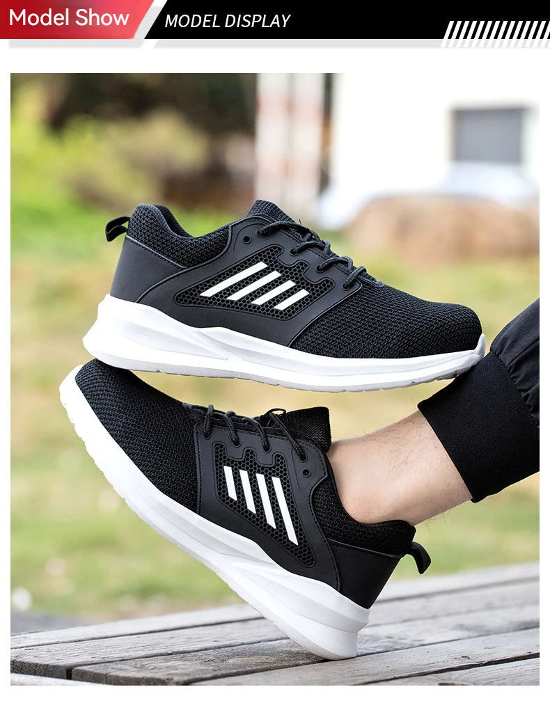 Safety Sneaker for Men Steel Toe Safety Shoes Sports Work Anti-Smashing Industrial Safety Tennis Shoes Outdoor Black Work Boots