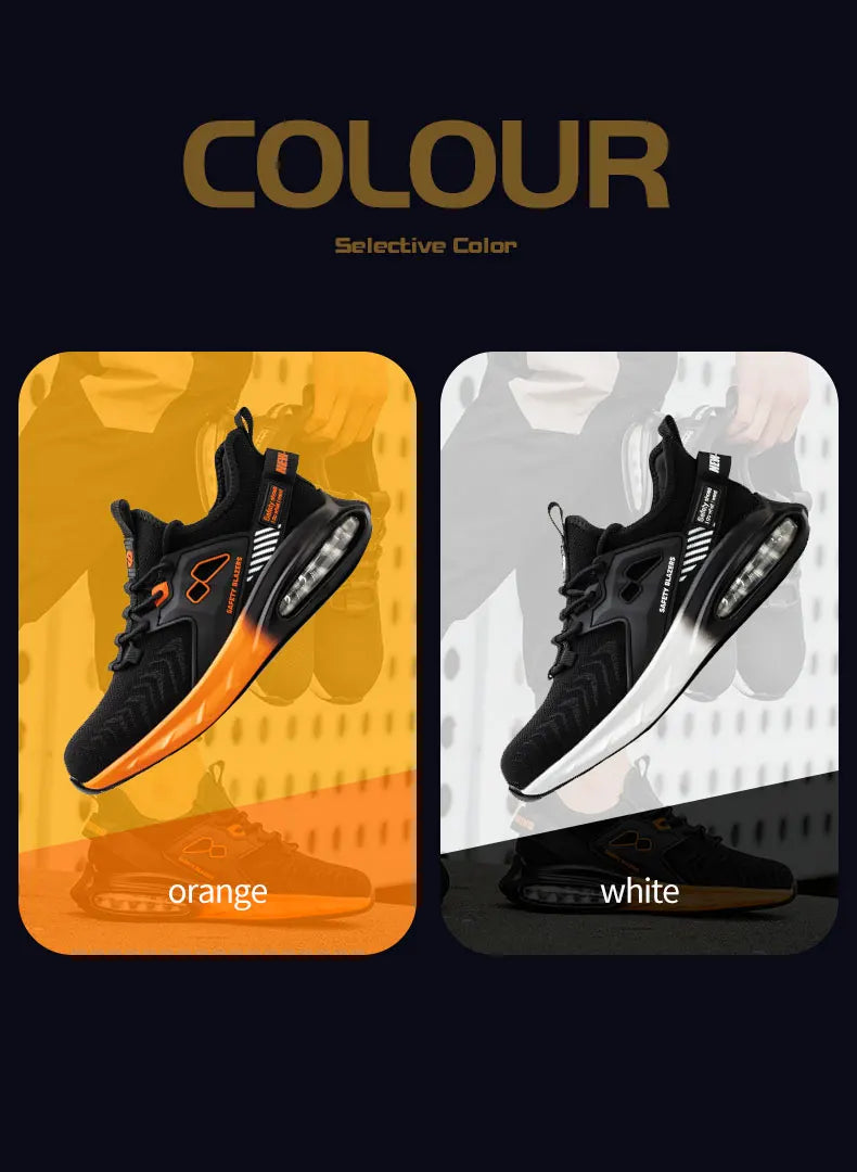 Safety Sneaker for Men Orange Air Cushion Steel Toe Safety Shoes Sports Large Work Anti-Smashing Industrial Safety Tennis Woman