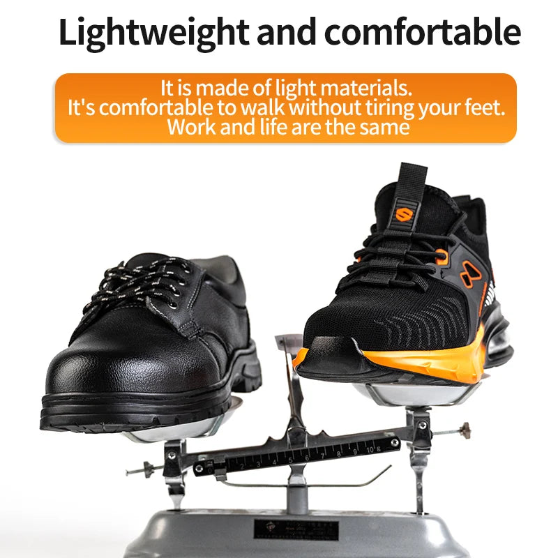 Safety Sneaker for Men Orange Air Cushion Steel Toe Safety Shoes Sports Large Work Anti-Smashing Industrial Safety Tennis Woman
